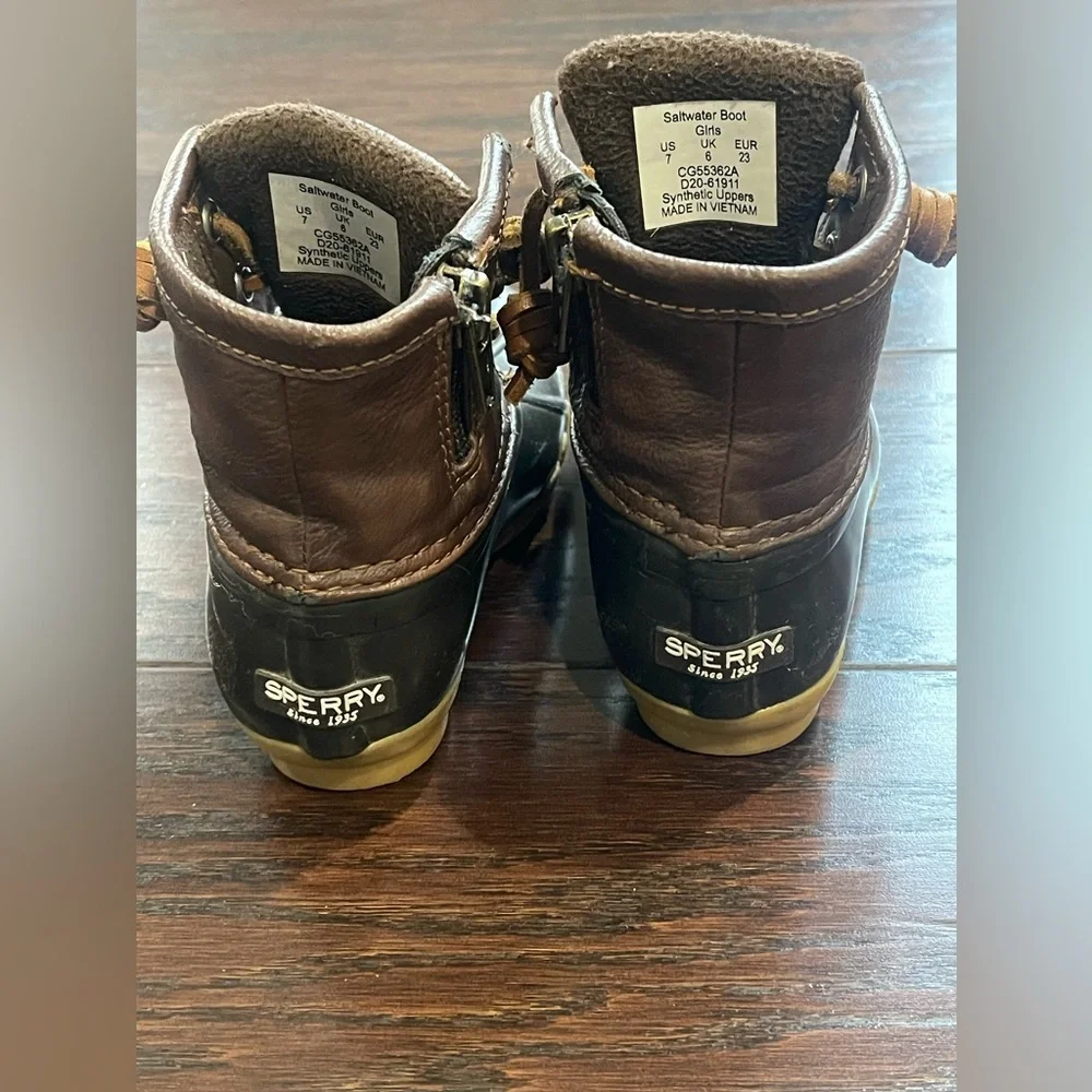 Sperry Boots Girls Size 7  Saltwater Ankle Booties Brown Rubber Waterproof